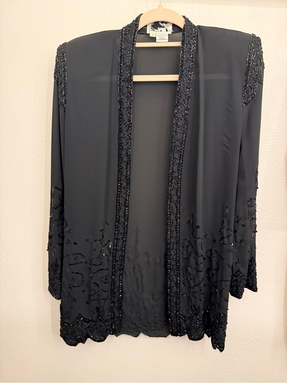 Vintage Black Beaded Open Front Jacket